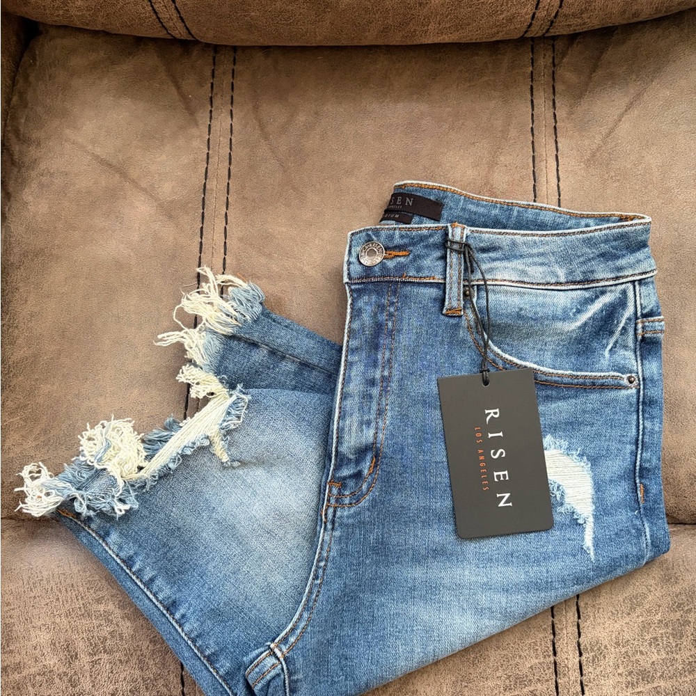 RISEN Women's Distressed Light Blue Bermuda Shorts